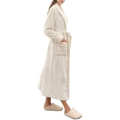 Robes Premium Long Bathrobe for Womens Flannel Fleece Robes Sleepwear Pajamas Winter Warm Housecoat Nightgown - White - C018X...