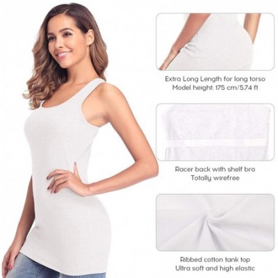 Camisoles & Tanks Womens Cotton Camisole Shelf Bra Cami Tank Top Strechy Undershirts 2 Pack - White - CK18ARCZ47C