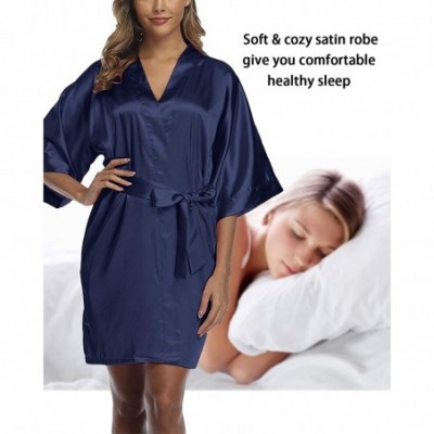 Robes Satin Robes for Women Summer Short Bathrobe Oblique V-Neck Kimono Robe Soft Silky Bridesmaids Robe - A-navy - CE1925DQOU0