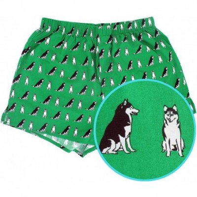 Boxers Men's Colorful Funny Animal All Over Print Cotton Boxer Shorts S-XXL - Green Husky Print - CP18ADOUUR6