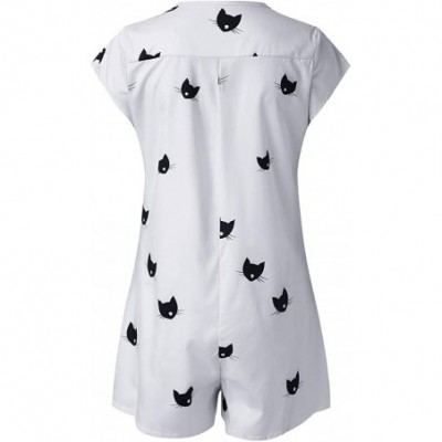 Thermal Underwear Women Casual Rompers Shift Daily Cute Cat Printed Holiday Short Sleeve Playsuit - Gray - CP18S5427CC