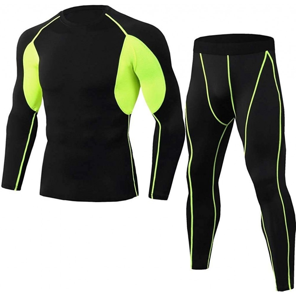 Thermal Underwear Compression Suits for Men- Workout Sets Fitness Sports Yoga Tights Gym Training Long Sleeve Shirts+Leggings...