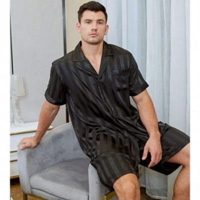 Sleep Sets Mens Satin Short Pajamas Set Sleepwear Loungewear S~4XL - Black - CA18H09ZK03