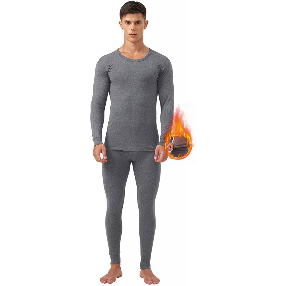 Thermal Underwear Men's Thermal Underwear Winter Ultra Soft Baselayer Cotton Lightweight Long Johns Set - Dark Grey - CW18A79...