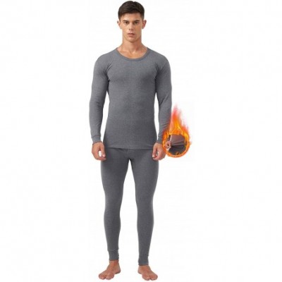 Thermal Underwear Men's Thermal Underwear Winter Ultra Soft Baselayer Cotton Lightweight Long Johns Set - Dark Grey - CW18A79...