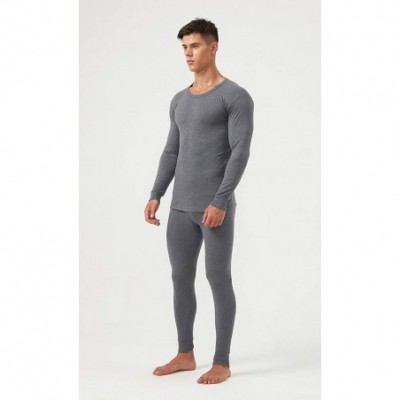 Thermal Underwear Men's Thermal Underwear Winter Ultra Soft Baselayer Cotton Lightweight Long Johns Set - Dark Grey - CW18A79...