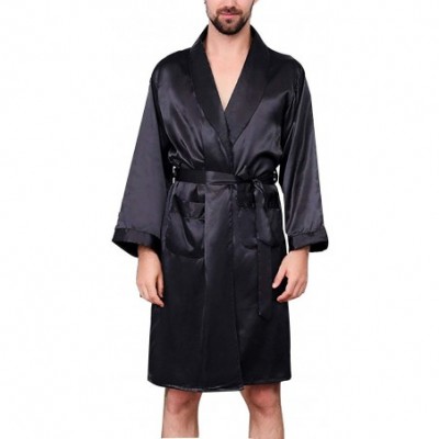 Robes Men's Printed Silk Satin Bathrobes with Shorts Long Sleeve Luxury Pajamas Sleepwear - Black 01 - CU199UMTZWC