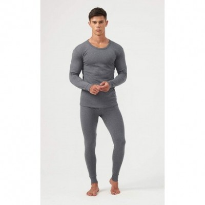 Thermal Underwear Men's Thermal Underwear Winter Ultra Soft Baselayer Cotton Lightweight Long Johns Set - Dark Grey - CW18A79...