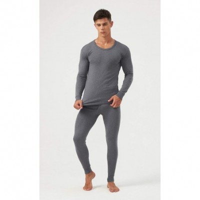 Thermal Underwear Men's Thermal Underwear Winter Ultra Soft Baselayer Cotton Lightweight Long Johns Set - Dark Grey - CW18A79...