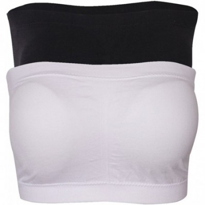 Bras Women's Bandeau Bra Strapless Seamless Padded Bandeau Tube Bra Top 2-4 Pack - 2 Pack-black+white - CR18NIL0TGU