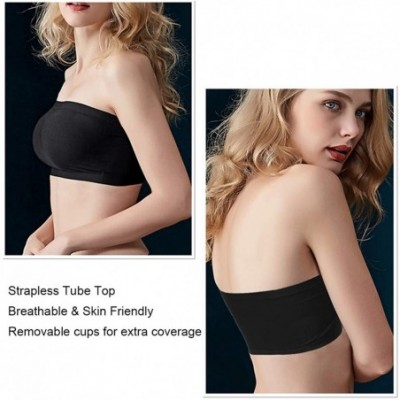 Bras Women's Bandeau Bra Strapless Seamless Padded Bandeau Tube Bra Top 2-4 Pack - 2 Pack-black+white - CR18NIL0TGU