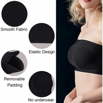 Bras Women's Bandeau Bra Strapless Seamless Padded Bandeau Tube Bra Top 2-4 Pack - 2 Pack-black+white - CR18NIL0TGU