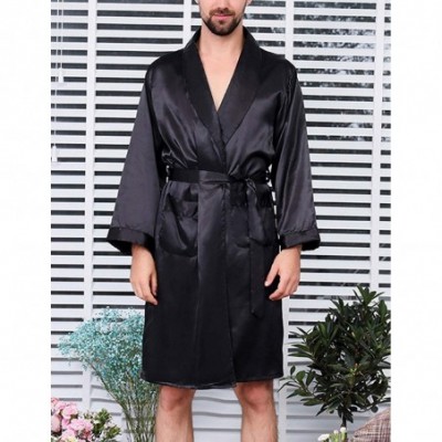 Robes Men's Printed Silk Satin Bathrobes with Shorts Long Sleeve Luxury Pajamas Sleepwear - Black 01 - CU199UMTZWC