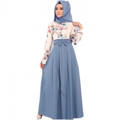 Robes Elegant Muslim Dresses for Women Long Dress Women Abaya Dress Islamic National Robe - Blue - CN19DLAW0L8