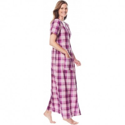 Nightgowns & Sleepshirts Women's Plus Size Long Seersucker Lounger Nightgown - Rich Magenta Plaid (0679) - CI197C8S2SX