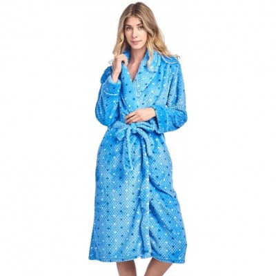 Robes Women's Long Fleece Plush Robe Soft Feeling Bathrobe - Multi Dot Blue - CN1803NEN9X