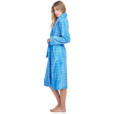 Robes Women's Long Fleece Plush Robe Soft Feeling Bathrobe - Multi Dot Blue - CN1803NEN9X