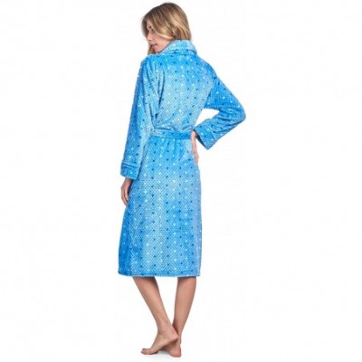 Robes Women's Long Fleece Plush Robe Soft Feeling Bathrobe - Multi Dot Blue - CN1803NEN9X