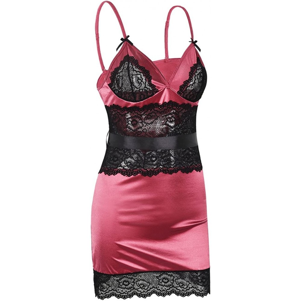 Baby Dolls & Chemises Women Lingerie Sexy Chemise V Neck Lace Babydoll Sleepwear with G-String - Cayenne - C718D5Z9Y6G