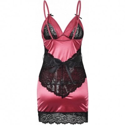 Baby Dolls & Chemises Women Lingerie Sexy Chemise V Neck Lace Babydoll Sleepwear with G-String - Cayenne - C718D5Z9Y6G