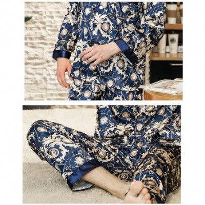 Robes Mens Pajamas/Thin Section Long Sleeve Trousers Robes Outfit Lightweight Casual Pajamas Suitable for Foot Bath-Blue-XL -...