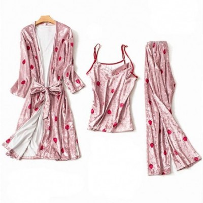 Sleep Sets Gold Velvet Home Service Long-Sleeved Cardigan Can be Worn Outside X1 - Pink - C318WD82ROA