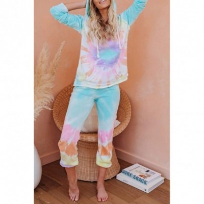 Sets Women 2 Piece Tie Dye Sweatsuit Set Long Sleeve Pullover and Drawstring Sweatpants Sets - Hooded - Multicolored - CN1903...