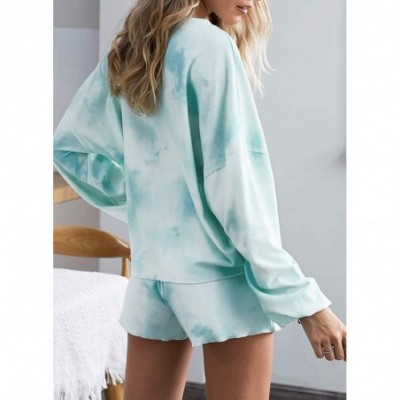 Sets Womens Long Sleeve Short Pajamas Set Tie Dye Printed Ruffle Soft Top and Pants PJ Set Nightwear Sleepwear Loungewear - F...