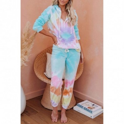 Sets Women 2 Piece Tie Dye Sweatsuit Set Long Sleeve Pullover and Drawstring Sweatpants Sets - Hooded - Multicolored - CN1903...