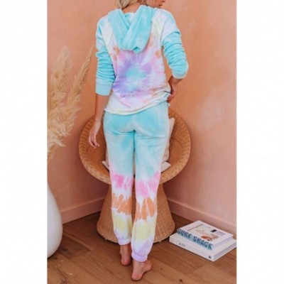 Sets Women 2 Piece Tie Dye Sweatsuit Set Long Sleeve Pullover and Drawstring Sweatpants Sets - Hooded - Multicolored - CN1903...