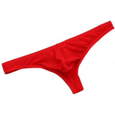 Boxer Briefs Men's Underwear- Panties Sexy Thong Shorts Raised Underwear Ice Silk T Underwears - Red - C718NM3707G