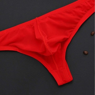 Boxer Briefs Men's Underwear- Panties Sexy Thong Shorts Raised Underwear Ice Silk T Underwears - Red - C718NM3707G