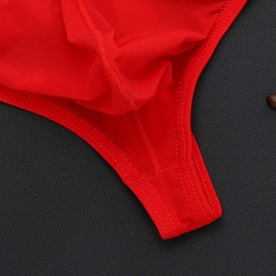 Boxer Briefs Men's Underwear- Panties Sexy Thong Shorts Raised Underwear Ice Silk T Underwears - Red - C718NM3707G