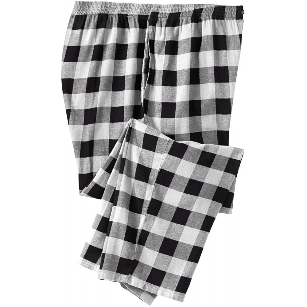 Sleep Bottoms Men's Big & Tall Flannel Plaid Pajama Pants Pajama Bottoms - Black White Buffalo Check (0124) - CH19EQ4SQHE