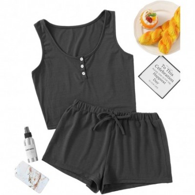 Sets Women's Letter Print Tank Top and Drawstring Shorts Pajama Set - Grey - CQ19EOW2LCK