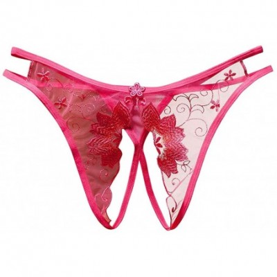 Panties Women Sexy Panties Floral Lace Briefs Thongs Underwear - Hot Pink - CU190WNUYU6