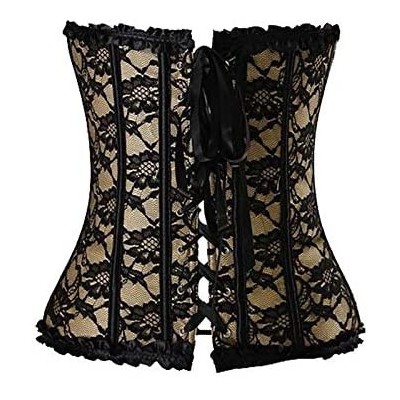 Bustiers & Corsets Sexy Women Lingerie Basques Red Floral Lace up Overbust Corsets Party Clothing Waist - Black - CX18K39XWSS