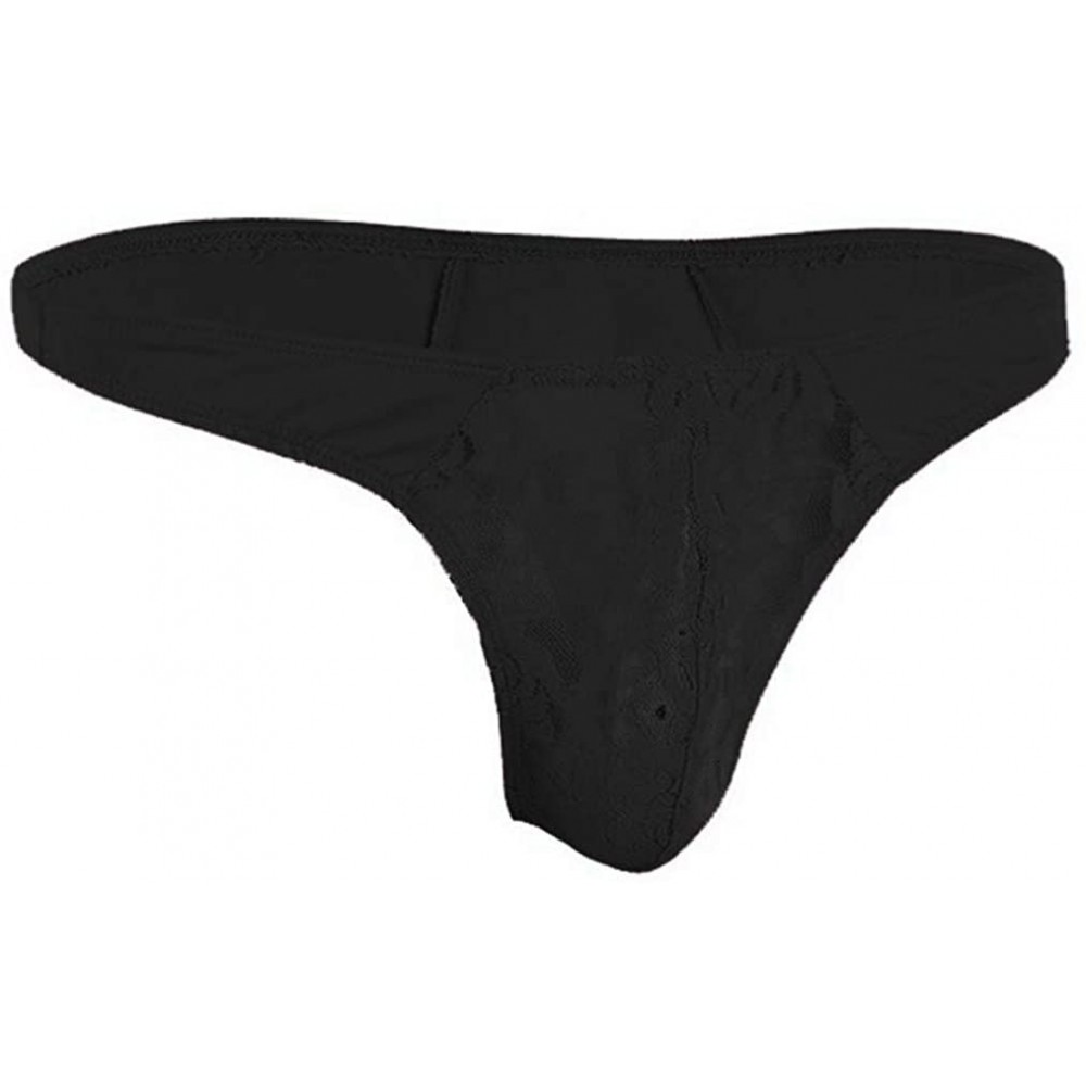 G-Strings & Thongs Sexy Lingerie Underwear for Men- Low Rise Lace Floral Bulge Pouch G-String Bikini Thong - Black - CR1945TSCDU