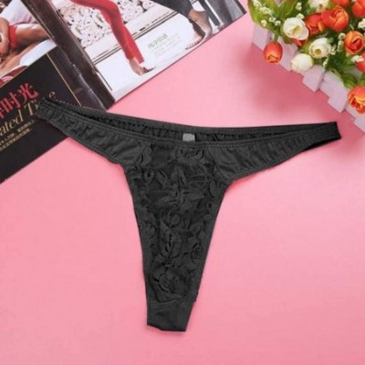 G-Strings & Thongs Sexy Lingerie Underwear for Men- Low Rise Lace Floral Bulge Pouch G-String Bikini Thong - Black - CR1945TSCDU