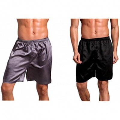 Boxers Men's Satin Boxers Shorts Summer Lounge Underwear Silk Pajamas Shorts Sleepwear Beach Shorts - 2 Pack(grey+black) - CK...