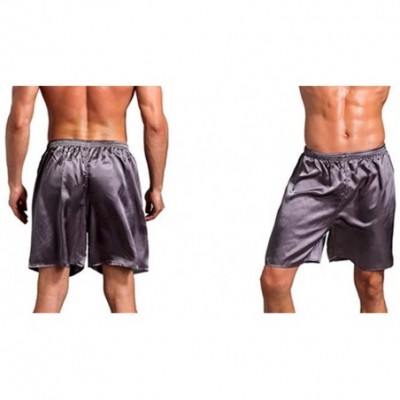 Boxers Men's Satin Boxers Shorts Summer Lounge Underwear Silk Pajamas Shorts Sleepwear Beach Shorts - 2 Pack(grey+black) - CK...