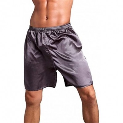 Boxers Men's Satin Boxers Shorts Summer Lounge Underwear Silk Pajamas Shorts Sleepwear Beach Shorts - 2 Pack(grey+black) - CK...