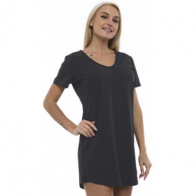 Nightgowns & Sleepshirts Women's Casual Dress Loose Fit V-Neck Nightgown - Grey - CV18WRWQ9ZQ