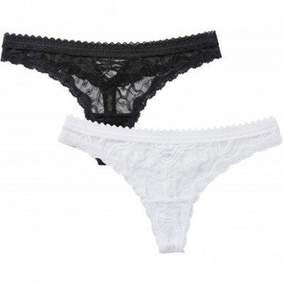 Panties Women's 2 Pack Lace See Through Cheeky Thong Sexy Panties - Black/White_2 Pack - CA18H406WWY