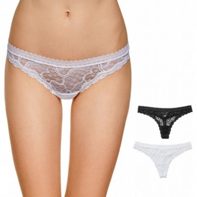 Panties Women's 2 Pack Lace See Through Cheeky Thong Sexy Panties - Black/White_2 Pack - CA18H406WWY