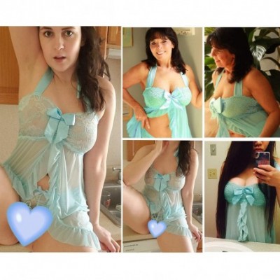 Baby Dolls & Chemises Lingerie for Women Lace Babydoll Dress Backless Halter Chemise - Sky Blue - CG18Z3AIG0Y