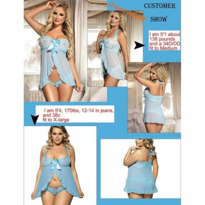 Baby Dolls & Chemises Lingerie for Women Lace Babydoll Dress Backless Halter Chemise - Sky Blue - CG18Z3AIG0Y