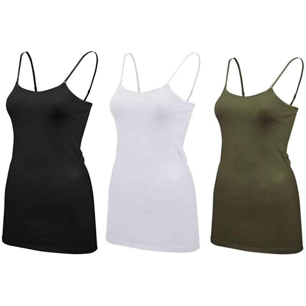 Camisoles & Tanks Multi Pack Women's Basic Long Length Adjustable Strap Tank Top Camisole - 3 Pack - Black / White / Olive - ...