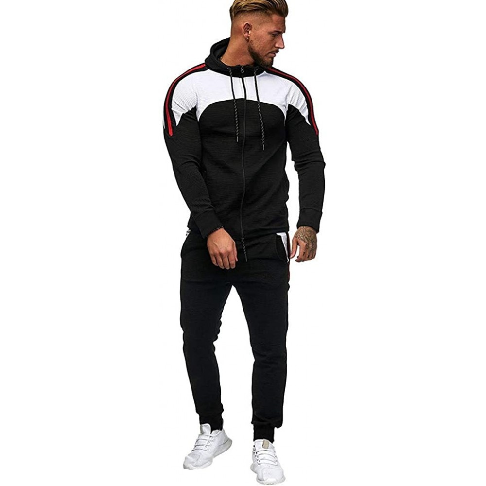 Sleep Sets Men Autumn Gradient Zipper Print Sweatshirt Top Pants Sets Sport Suit Tracksuit - Black - CU18YK9W2D5