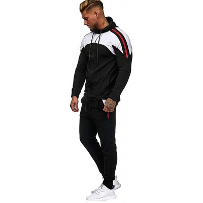 Sleep Sets Men Autumn Gradient Zipper Print Sweatshirt Top Pants Sets Sport Suit Tracksuit - Black - CU18YK9W2D5